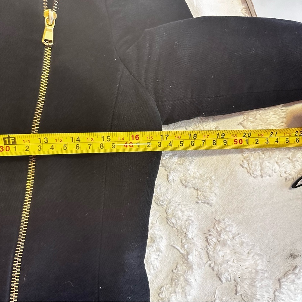 Zara Velvet Like Moto Bomber Collarless Jacket w/ Gold Zipper & Stud Detail sz M - Picture 15 of 16